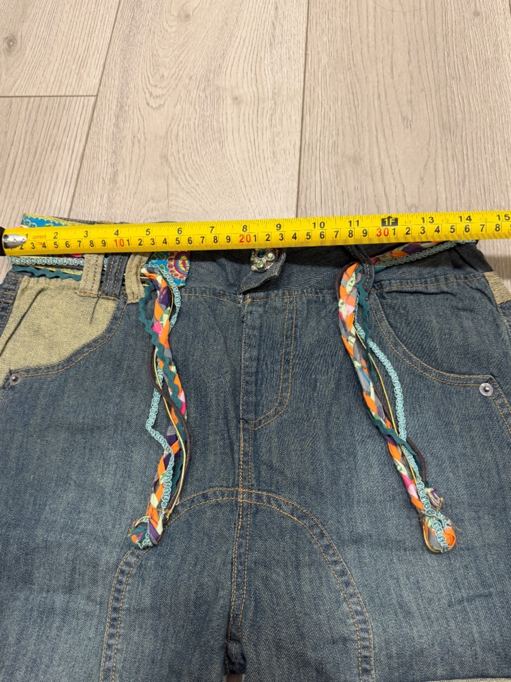 Denim Girls Desigual pants jeans with flowers and belt size 13/14 - Picture 6 of 7